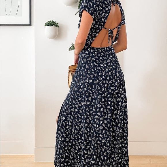 Lulus New Desires Navy Blue Floral Print Backless Maxi Dress - Picture 11 of 11